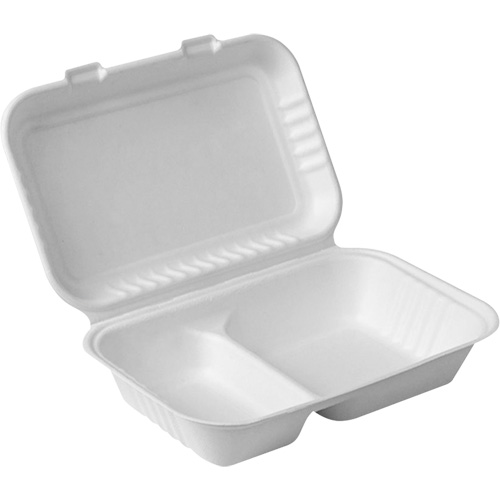 Contenants &agrave; charni&egrave;re pour nourriture compostable avec compartiments, Bagasse, Rectangulaire The Estey Group