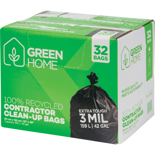 Green Home Garbage Bags, Strong, 33" W x 48" L, 3 mils, Black, 159 L (42 Gal.) Capacity The Estey Group