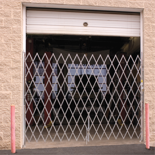 Galvanized Folding Security Gates, Fixed Single Folding, 9' L x 6' 6" H Expanded The Estey Group