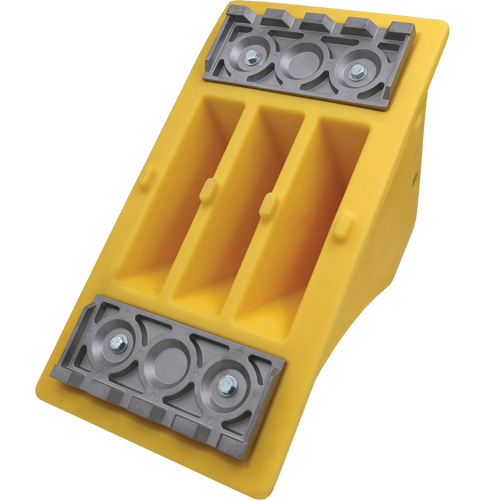 75 Ton Large Equipment Wheel Chock with Aluminum Cleats, Urethane, Yellow The Estey Group