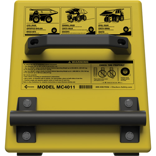 Checkers Safety Heavy-Duty Ultra Class Mining Wheel Chock, HDPE, Yellow, 14-1/2" W x 17-1/2" D x 16" H The Estey Group