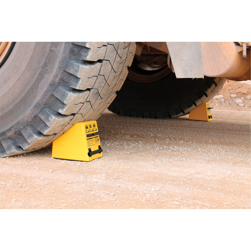 Checkers Safety Heavy-Duty Ultra Class Mining Wheel Chock, HDPE, Yellow, 14-1/2" W x 17-1/2" D x 16" H The Estey Group