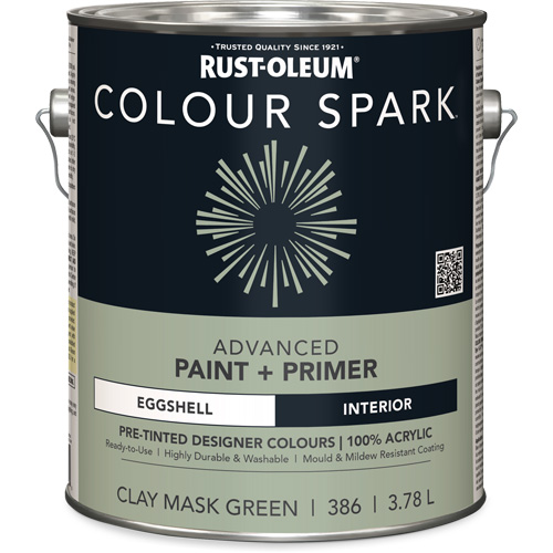 Colour Spark Interior Pre-Tinted Paint + Primer Wall Paint, Clay Mask Green, Eggshell, 3.78 L, Gallon The Estey Group