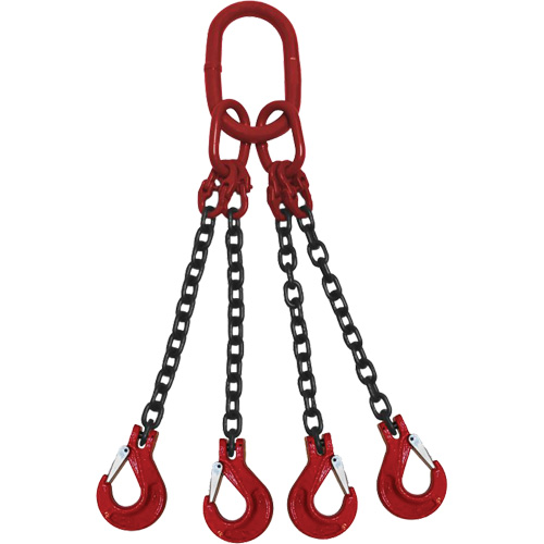 Chain Sling, Grade 100 Chain, Quadruple Legs, Oblong & Slip Hooks, 9/32" x 10' The Estey Group