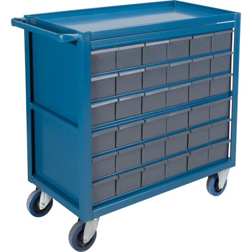 Chariot &agrave; tablette avec tiroir, 1200 lb Capacit&eacute;, Acier, 18" x la, 35" x ha, 36" p, Roues en Caoutchouc, Enti&egrave;rement soud&eacute;, 36 tirroirs The Estey Group