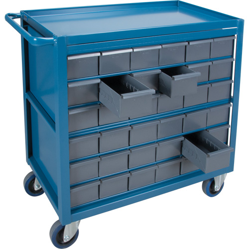 Chariot &agrave; tablette avec tiroir, 1200 lb Capacit&eacute;, Acier, 18" x la, 35" x ha, 36" p, Roues en Caoutchouc, Enti&egrave;rement soud&eacute;, 36 tirroirs The Estey Group