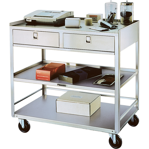 Stainless Steel Equipment Stands, 300 lbs. Capacity, Stainless Steel, 20"/20-1/8" x W, 35" x H, 37"/36-3/8" D, Knocked Down, 2 Drawers The Estey Group