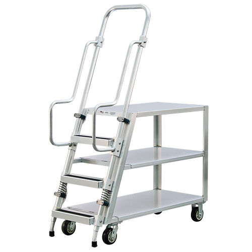 Aluminum Stock Picking Ladder Cart, Aluminum, 22" W x 51-1/2" D, 3 Shelves, 800 lbs. Capacity The Estey Group