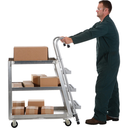 Stockpicker Truck, Aluminum, 21-7/8" W x 40" D, 3 Shelves, 660 lbs. Capacity The Estey Group