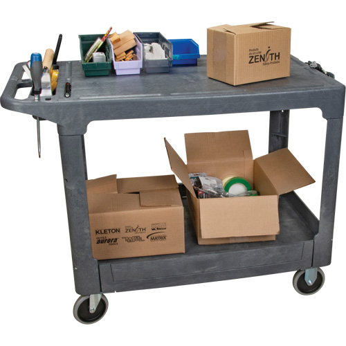 Flat-Shelf Utility Service Cart, 2 Tiers, 25-1/4" x 32-1/4" x 44", 550 lbs. Capacity The Estey Group
