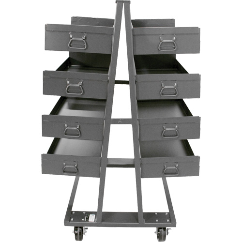 Double-Sided Heavy Duty A-Frame Cart with 8 Large Lipped Trays, 38" x 30" x 63", 2500 lbs. Capacity The Estey Group