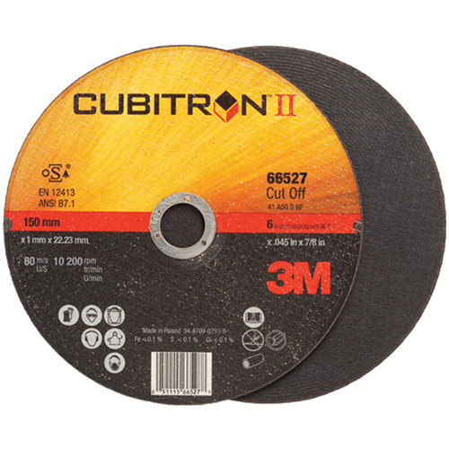 Cubitron II Cut-Off Wheel, 6" x 0.045"/0.05", 7/8" Arbor, Type 27, Ceramic, 10200 RPM The Estey Group