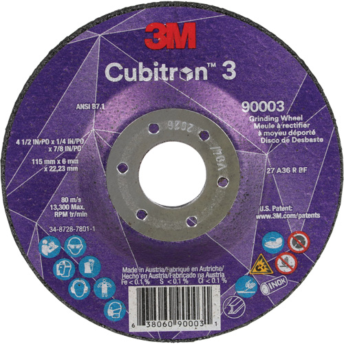 Cubitron 3 meule a moyeu d&eacute;port&eacute;, 4-1/2" x 1/4", Arbre 7/8", C&eacute;ramique, Type T27 The Estey Group