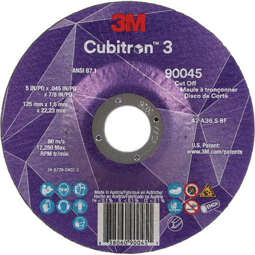 Cubitron 3 Cut-Off Wheel, 5" x 0.045", 7/8" Arbor, Type T27, Ceramic, 12250 RPM The Estey Group
