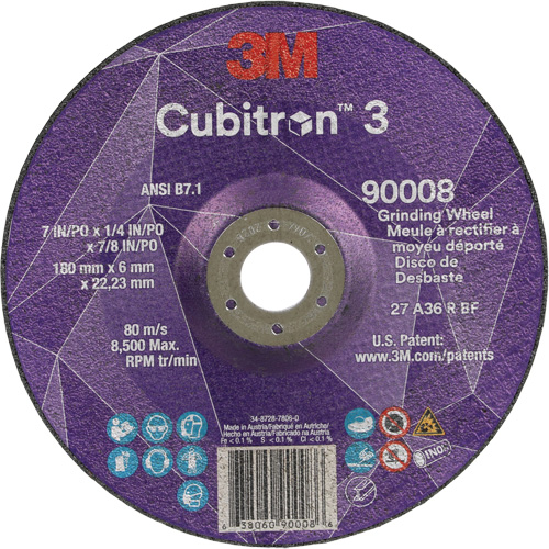 Cubitron 3 Depressed Centre Grinding Wheel, 7" x 1/4", 7/8" Arbor, Ceramic, Type T27 The Estey Group