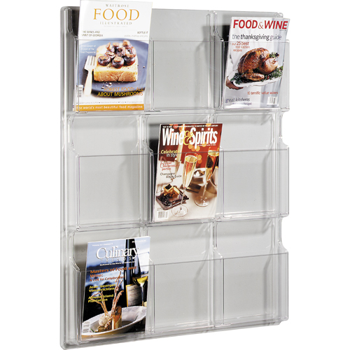 Literature Displays, Wall Mount, 9 Slots, Plastic, 30" W x 2" D x 36-7/8" H The Estey Group