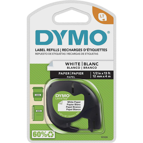 &eacute;tiquettes pour &eacute;tiqueteuse LetraTag Plus LT-100H, 12 mm x 13', Noir sur blanc The Estey Group