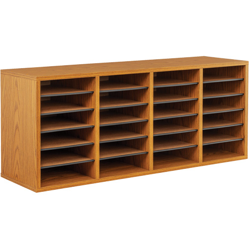 Adjustable Compartment Literature Organizer, Stationary, 24 Slots, Wood, 39-1/4" W x 11-3/4" D x 16-1/4" H The Estey Group