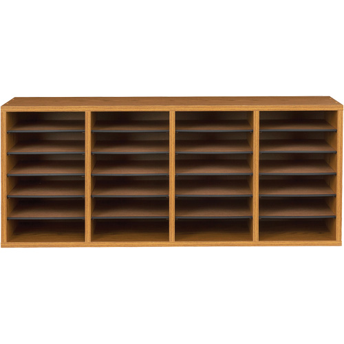 Adjustable Compartment Literature Organizer, Stationary, 24 Slots, Wood, 39-1/4" W x 11-3/4" D x 16-1/4" H The Estey Group