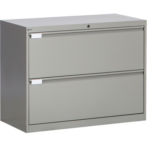 Lateral Filing Cabinet, Steel, 2 Drawers, 36" W x 18" D x 27-7/8" H, Grey The Estey Group