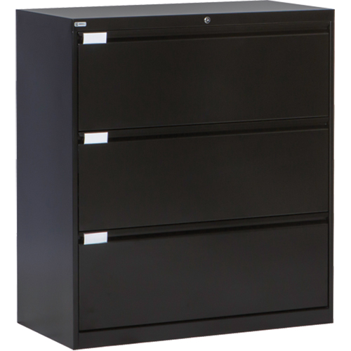 Lateral Filing Cabinet, Steel, 3 Drawers, 36" W x 18" D x 40-1/16" H, Black The Estey Group