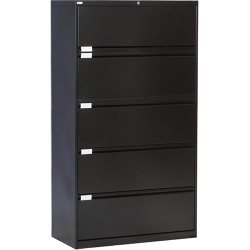 Lateral Filing Cabinet, Steel, 5 Drawers, 36" W x 18" D x 65-1/2" H, Black The Estey Group