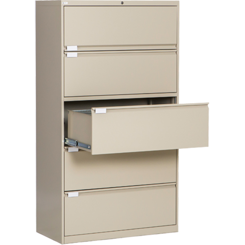 Lateral Filing Cabinet, Steel, 5 Drawers, 36" W x 18" D x 65-1/2" H, Beige The Estey Group