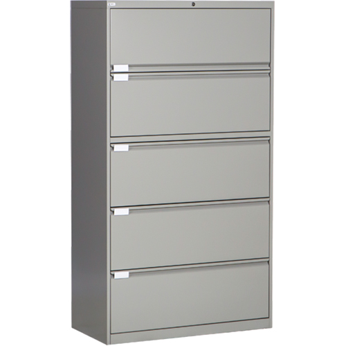 Lateral Filing Cabinet, Steel, 5 Drawers, 36" W x 18" D x 65-1/2" H, Grey The Estey Group
