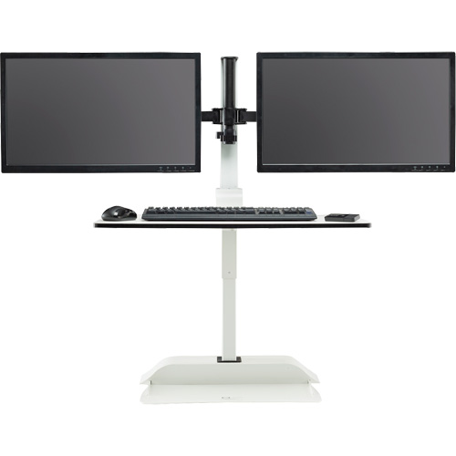 Soar Sit/Stand Electric Desk with Dual Monitor Arm, Desktop Unit, 37-1/4" H x 27-3/4" W x 22" D, White The Estey Group