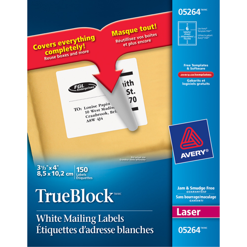 &eacute;tiquettes d'exp&eacute;dition au laser TrueBlock, 3-1/3" la x 4" la x Blanc The Estey Group