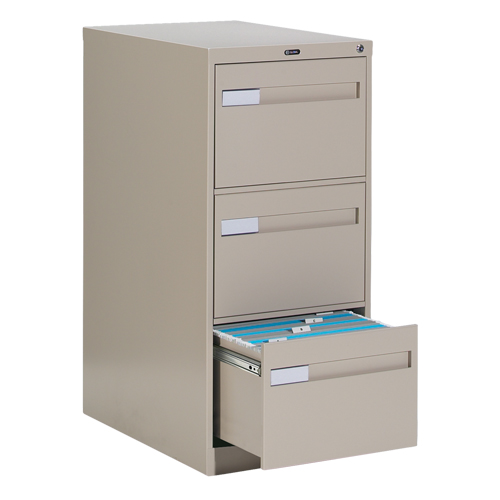 Vertical Filing Cabinet with Recessed Drawer Handles, 3 Drawers, 18.15" W x 26.56" D x 40" H, Beige The Estey Group