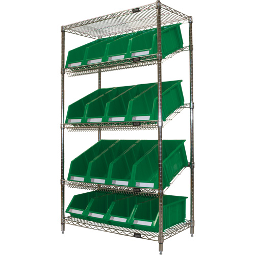 Slanted Wire Shelf with Bins, 5 Tiers, 36" W x 63" H x 18" D The Estey Group