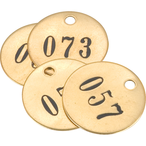 &eacute;tiquettes num&eacute;rot&eacute;es, # 101-125, Laiton, 1,5" dia. The Estey Group