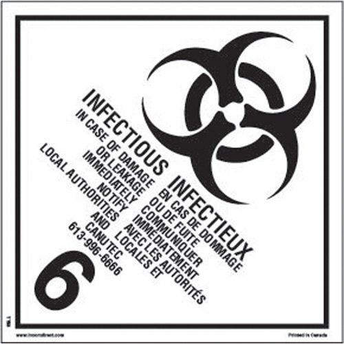 TDG Shipping Labels, Class 6.2, Infectious Substances, Paper The Estey Group
