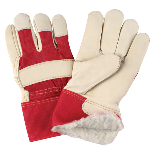Gants d'ajusteur rouge & blanc doubl&eacute;s pour l'hiver de premi&egrave;re qualit&eacute;, Grand, Paume en Cuir fleur de vache, Doublure en Boa The Estey Group