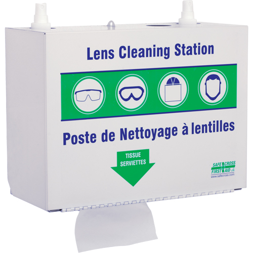 Metal Lens Cleaning Stations - Two 500ml Solutions & 1 Box of Tissue, Metal, 10.5" L x 5.5" D x 6.3" H The Estey Group