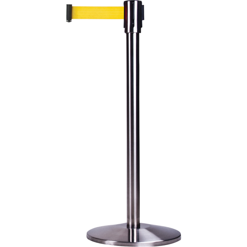 Barri&egrave;res sur pieds pour le contr&ocirc;le des foules, Acier, 35" h, Ruban Jaune, Longueur du ruban 12' The Estey Group