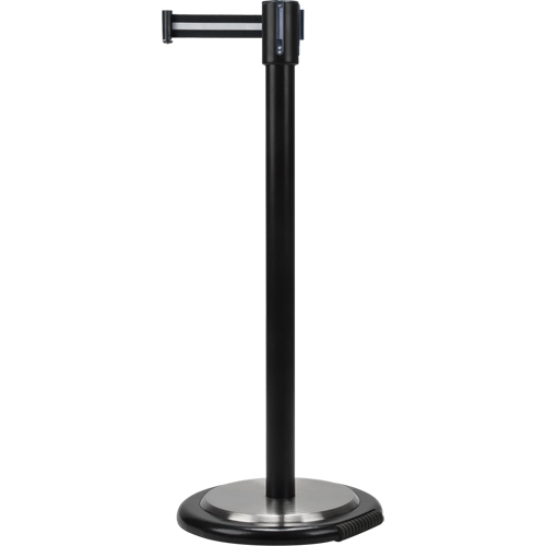 Free-Standing Crowd Control Barrier, Steel, 35" H, Black/White Tape, 7' Tape Length The Estey Group