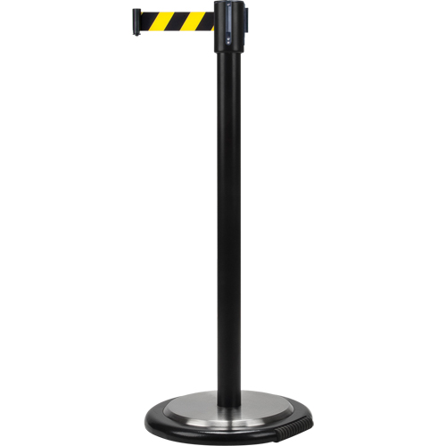 Barri&egrave;res sur pieds pour le contr&ocirc;le des foules, Acier, 35" h, Ruban Noir/Jaune, Longueur du ruban 7' The Estey Group