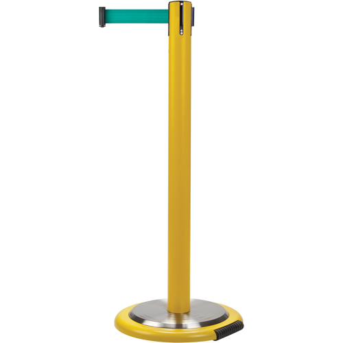 Barri&egrave;res sur pieds pour le contr&ocirc;le des foules, Acier, 35" h, Ruban Vert, Longueur du ruban 7' The Estey Group