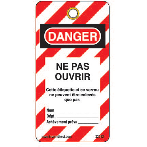 &eacute;tiquettes de verrouillage, Plastique, 3" la x 5-3/4" h, Français The Estey Group