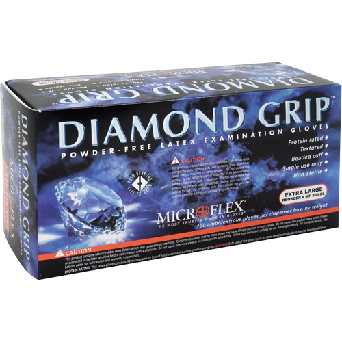 Gants d'examen Diamond Grip, T-Grand, Latex, 8 mils, Sans poudre, Naturel, Classe 2 The Estey Group