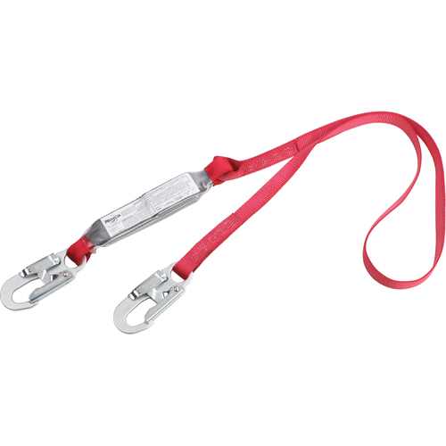 PRO Shock Absorbing Lanyards, 4', Snap Hook Center, Snap Hook Leg Ends, Polyester The Estey Group