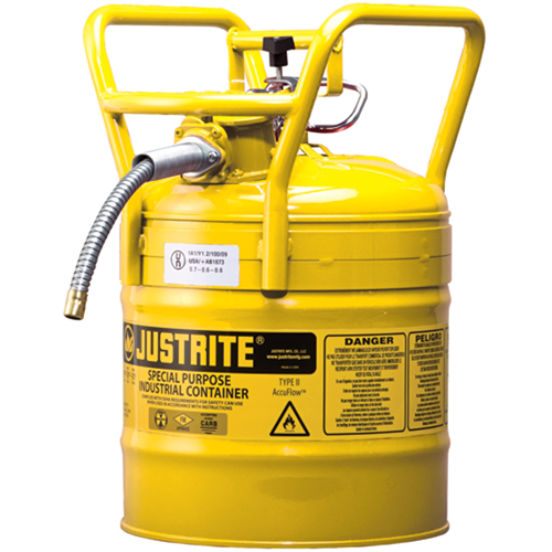 Bidons s&eacute;curitaires D.O.T. de AccuFlow, Type II, Acier, 5 gal. US, Jaune, Homologu&eacute; FM The Estey Group