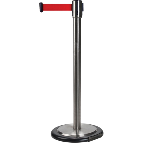 Barri&egrave;res sur pieds pour le contr&ocirc;le des foules, Acier, 35" h, Ruban Rouge, Longueur du ruban 12' The Estey Group