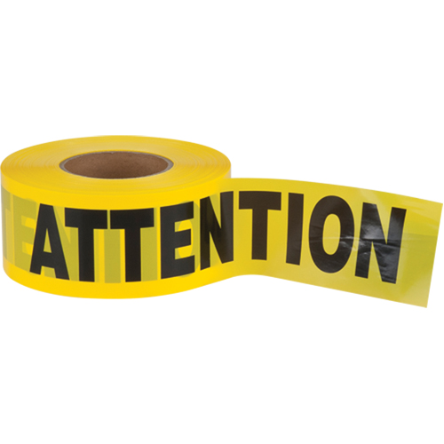 "Attention" Barricade Tape, Bilingual, 3" W x 1000' L, 2 mils, Black on Yellow The Estey Group