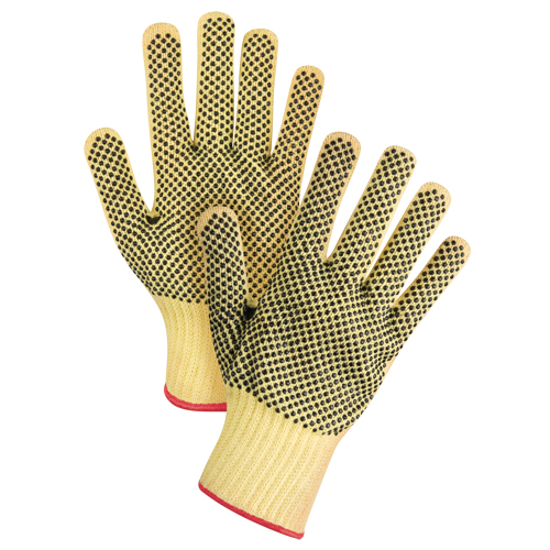 Gants tricot&eacute;s deux c&ocirc;t&eacute;s, sans couture, &agrave; pois, Taille Petit/7, Calibre 7, Rev&ecirc;tement PVC, Enveloppe en Kevlar, ASTM ANSI niveau A2/EN 388 niveau 3 The Estey Group