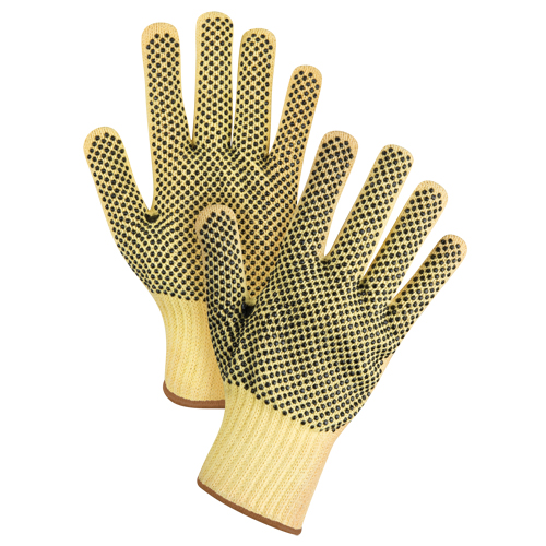 Gants tricot&eacute;s deux c&ocirc;t&eacute;s, sans couture, &agrave; pois, Taille Grand/9, Calibre 7, Rev&ecirc;tement PVC, Enveloppe en Kevlar, ASTM ANSI niveau A2/EN 388 niveau 3 The Estey Group