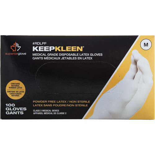 Gants jetables de calibre examen m&eacute;dical KeepKleen, Grand, Latex, 5 mils, Sans poudre, Blanc, Classe 2 The Estey Group