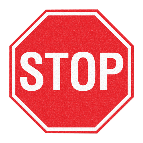 Panneau de signalisation au sol  Stop , Adh&eacute;sif, Anglais avec pictogramme The Estey Group